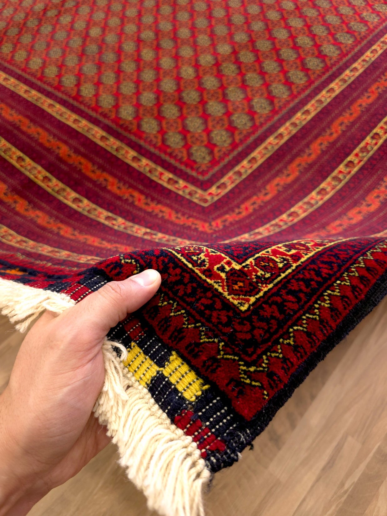 FINE AFGHAN BOKHARA - Red - 2.94m x 2.05m