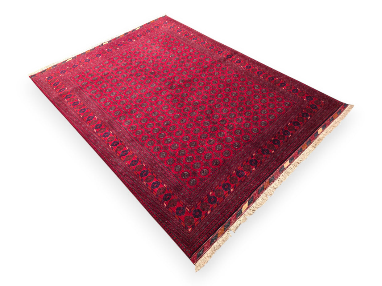 FINE AFGHAN BOKHARA - Red - 2.33m x 1.73m