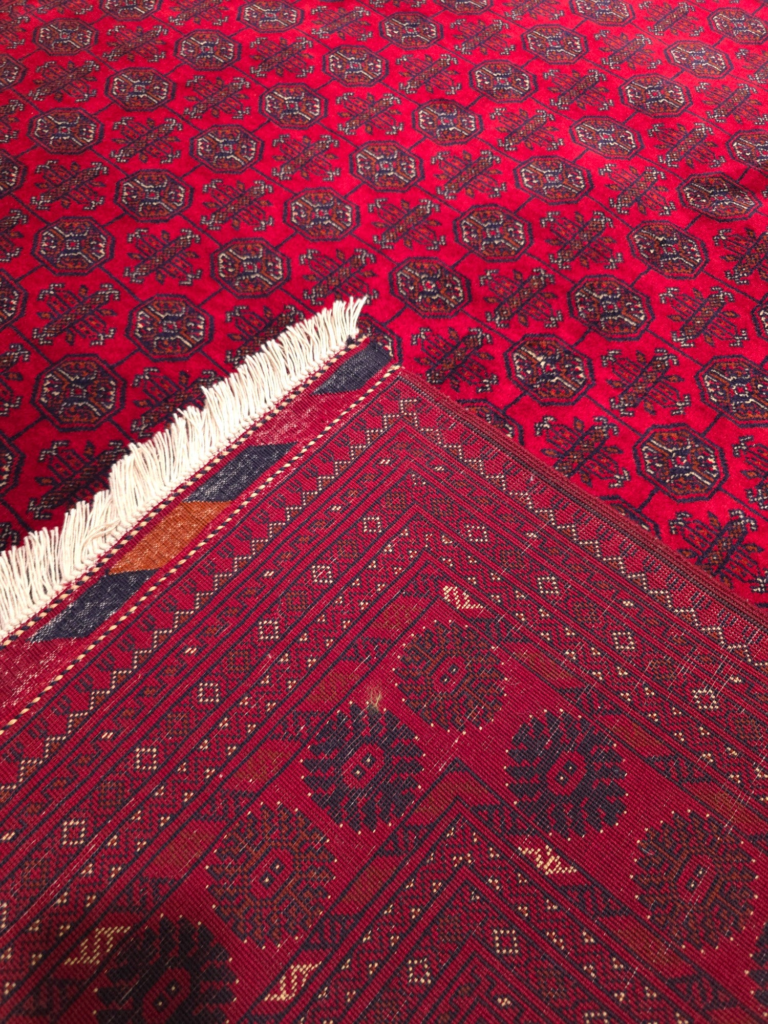 FINE AFGHAN BOKHARA - Red - 2.33m x 1.73m