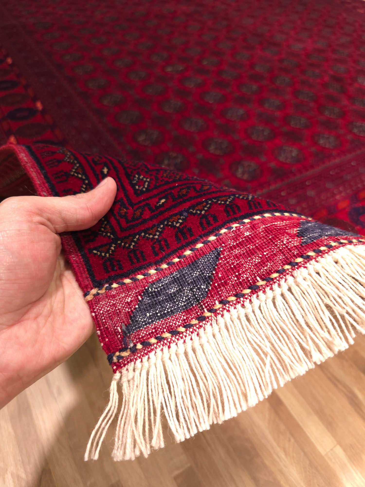 FINE AFGHAN BOKHARA - Red - 2.33m x 1.73m
