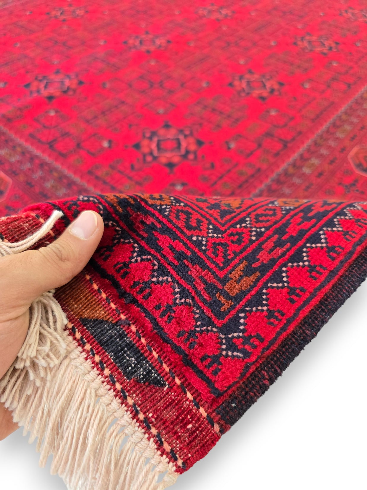 FINE AFGHAN BOKHARA - Red - 2.00m x 1.50m