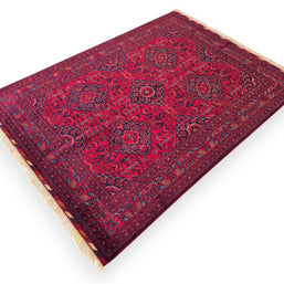 FINE AFGHAN BOKHARA - Red - 2.05m x 1.52m