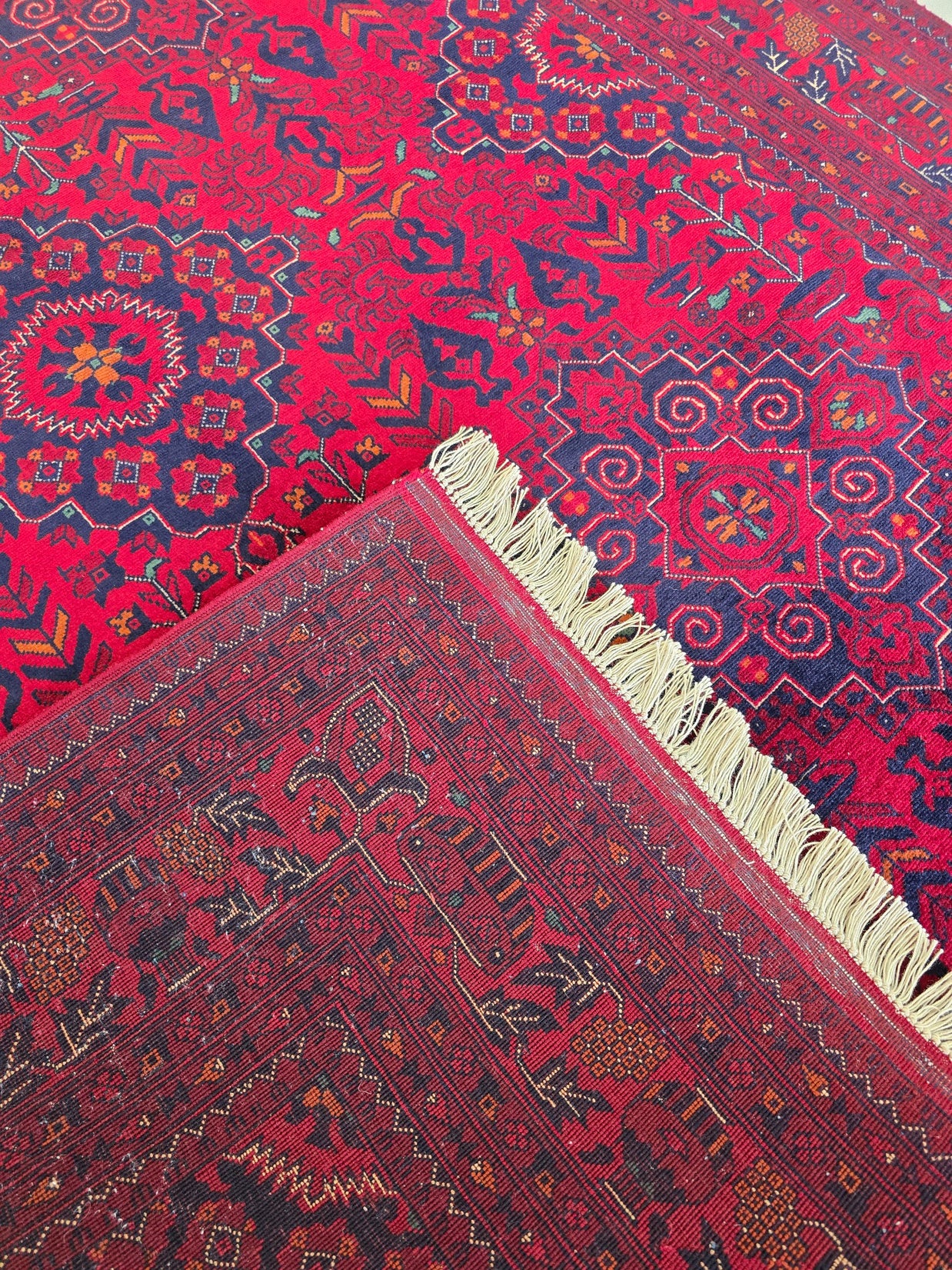 FINE AFGHAN BOKHARA - Red - 2.05m x 1.52m