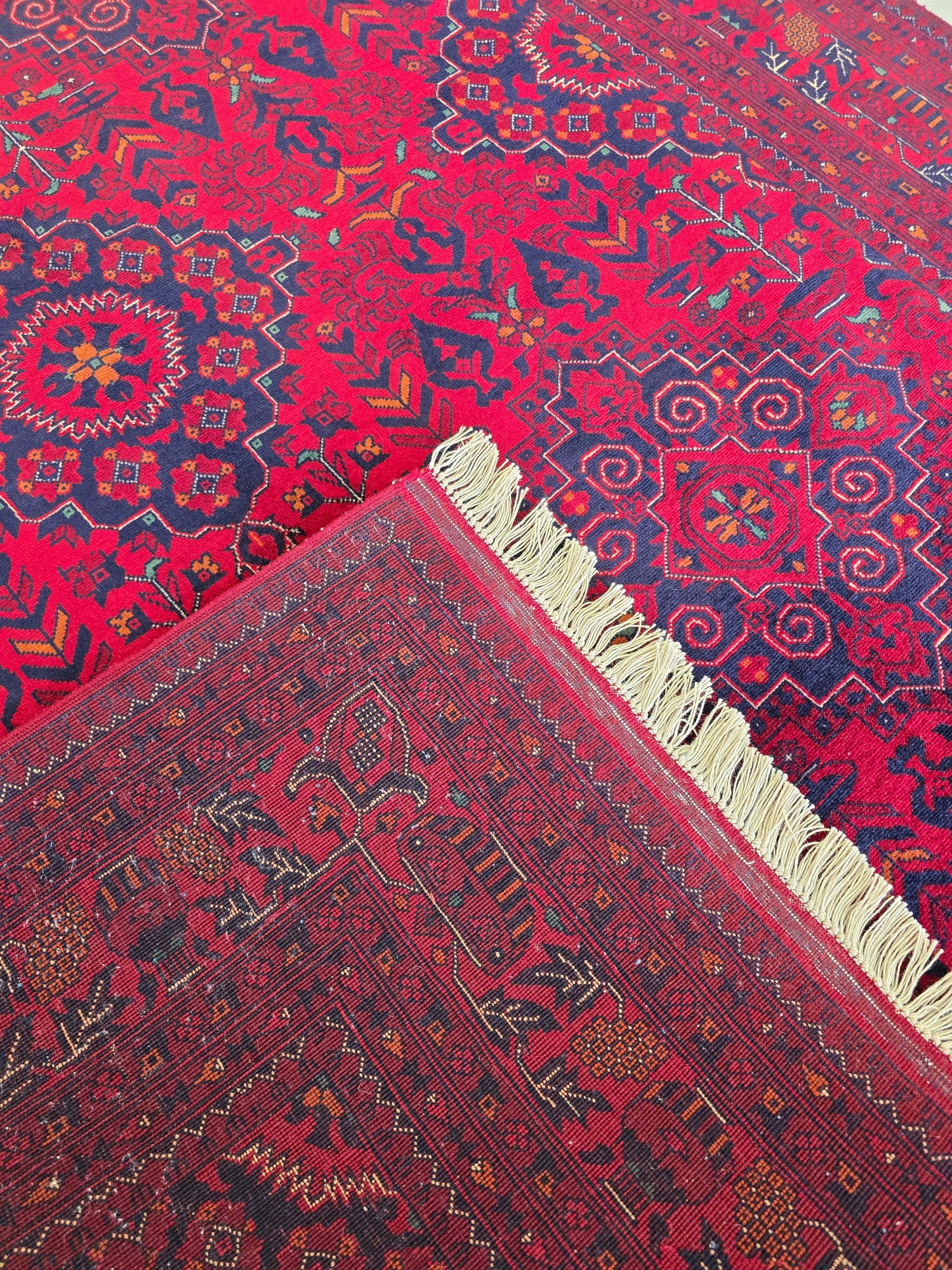 FINE AFGHAN BOKHARA - Red - 2.05m x 1.52m