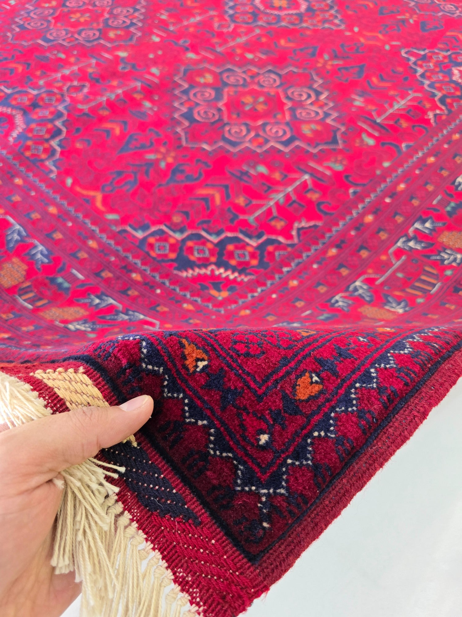 FINE AFGHAN BOKHARA - Red - 2.05m x 1.52m