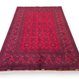 FINE AFGHAN BOKHARA - Red - 2.33m x 1.65m