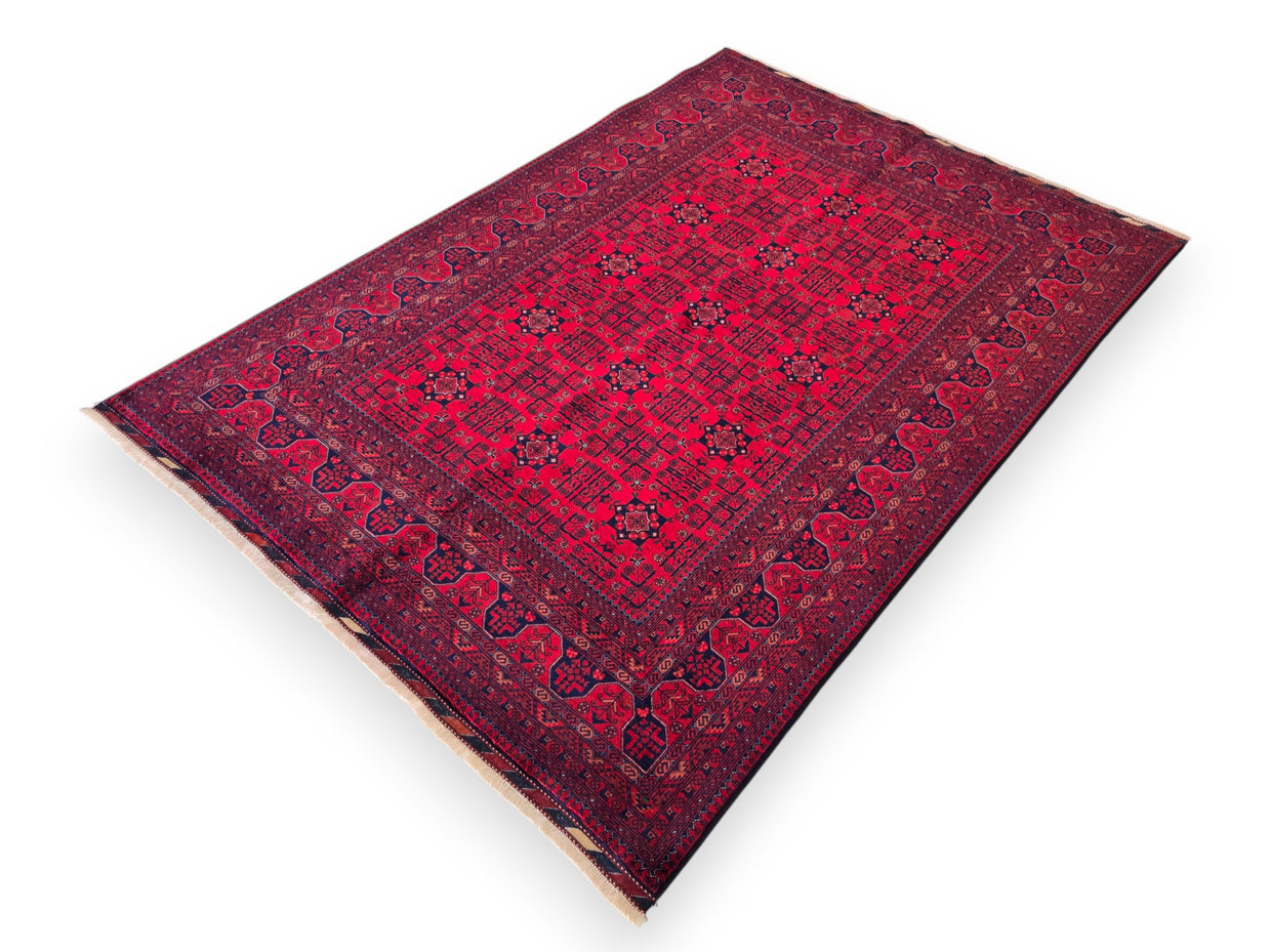 FINE AFGHAN BOKHARA - Red - 2.33m x 1.65m