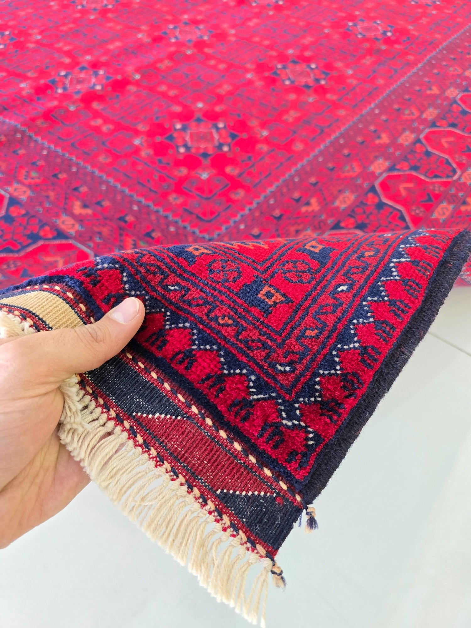 FINE AFGHAN BOKHARA - Red - 2.33m x 1.65m